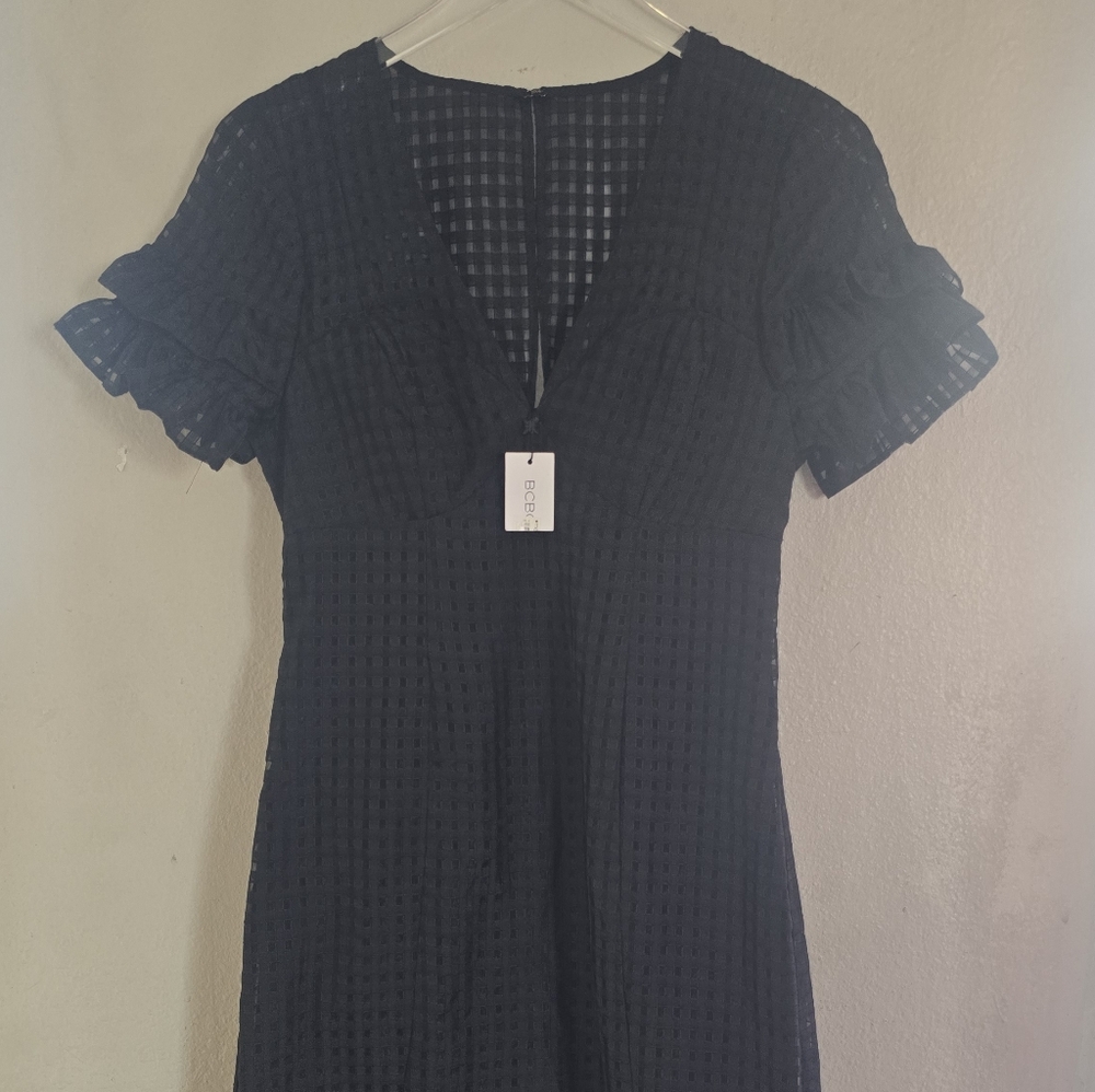 NWT BCBGeneration Black Checkered Mini Dress ruff… - image 6